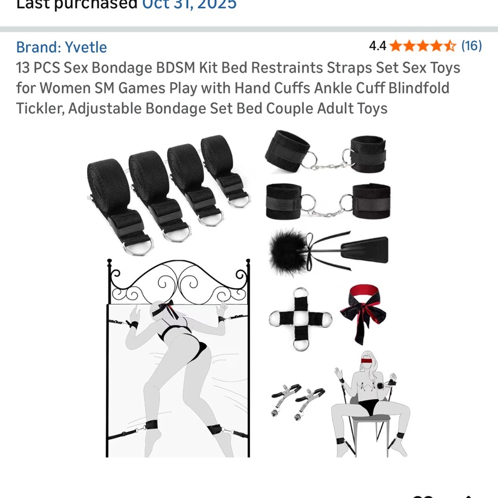 13-Piece Black Bondage Restraint Kit with Blindfold & Tickler
